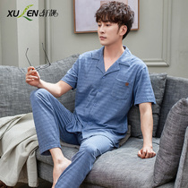 Mid-year pajamas for men spring summer spring cotton short sleeves thin loose oversize can go out to the housewear set