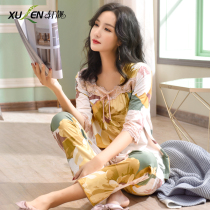 Modal pajamas women spring and autumn summer thin short sleeves long pants large size fat mm half sleeve air conditioning room home wear set