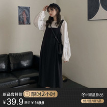 French retro early autumn small man black strap jumpsuit dress 2021 new womens gentle style dress