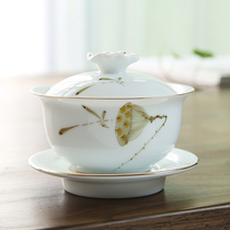 Cover bowl tea cup ceramic kung fu tea set tea maker hand-painted thin tire three talent bowl household toast tea cup small single