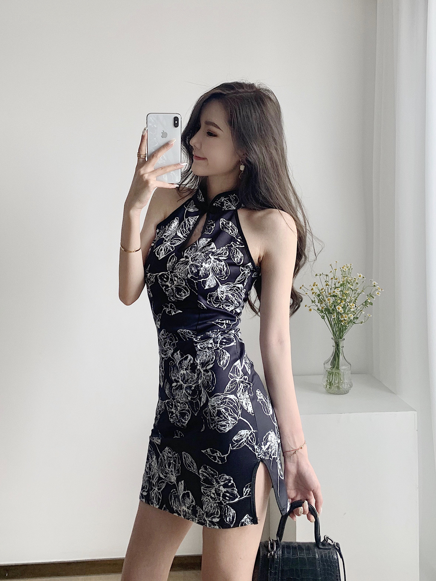 771#实拍现货~新款复古印花短款紧身改良少女日常显瘦连衣裙旗袍