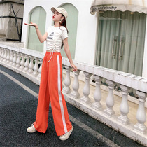 Summer 2020 new womens loose casual wide leg pants suit Western style drawstring T-shirt age reduction and thin two-piece set