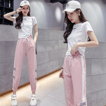 Ghost dance suit 2021 summer new womens pure sports leisure fashion white Korean version high waist two-piece set