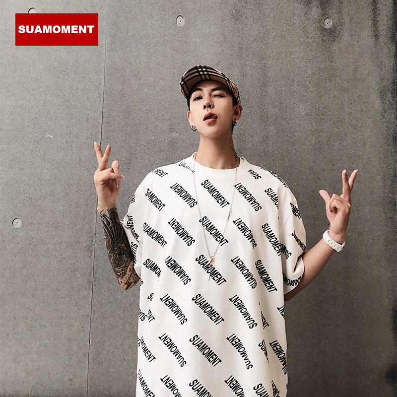 suamoment春夏满印字母logo情侣短袖t恤男女宽松五分袖tee潮流