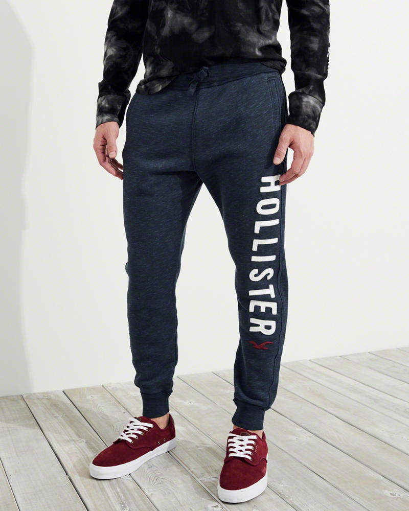 国内专柜代购hollister小海鸥 logo标识图案男棉运动裤紧身休闲裤