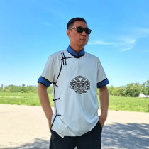 Summer Mongolian short-sleeved mens thin ethnic style shirt stand-up collar Mongolian element half-sleeve cardigan improved Mongolian suit