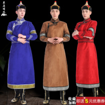 New mens Mongolian clothing robe autumn and winter adult long imitation deerskin velvet Mongolian daily wear Mongolian performance suit men