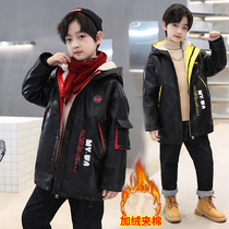 Hong Kong boys in winter with velvet leather coats 2022 The new winter thickening children are handsome