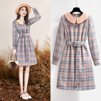 Doll collar wool dress lady long sleeve autumn and winter small sub-a-style vintage retro-style retro waist strap plaid dress