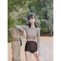 Vedo new womens swimsuit conservative high waist split flat corner bikini slim belly covered belly long sleeve hot spring swimsuit