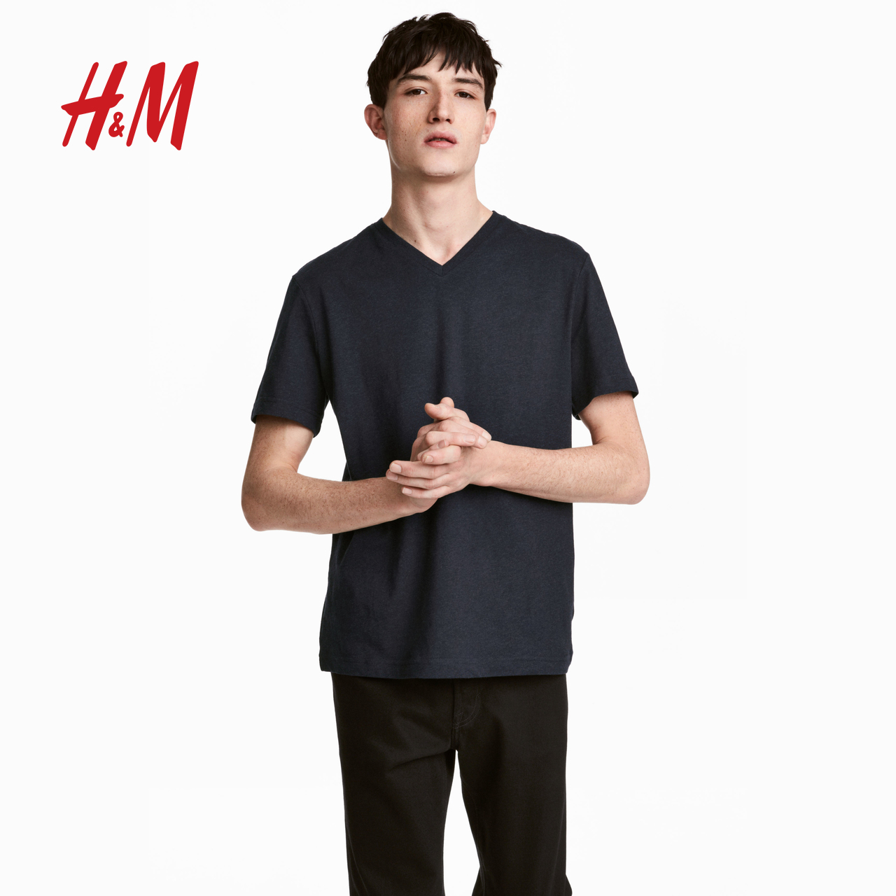 h&m男装2018年夏季新款 合身v领t恤 hm0569999