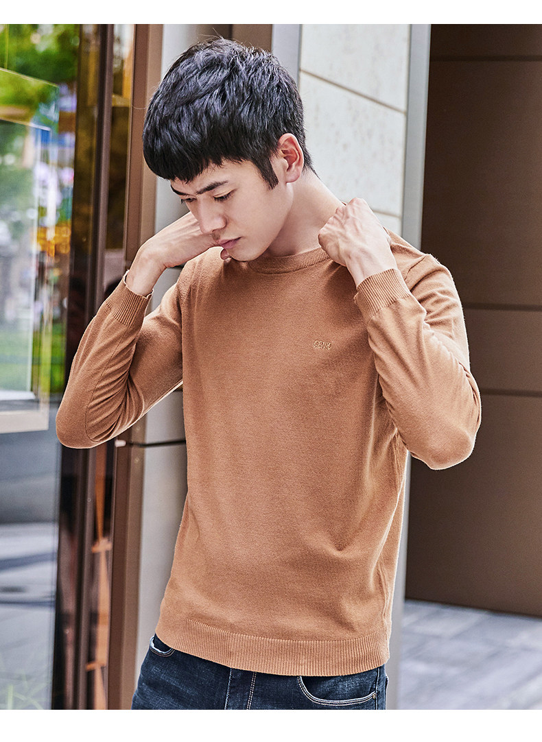 glm男装冬季新款青年弹力修身多色打底衫罗纹休闲毛衫内搭针织_爱购