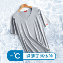 Summer mens pajamas top single short sleeve ICE cotton silk summer middle-aged loose size home Clothing T-shirt