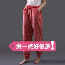 Fairy warm pants thickened coral fleece home pants children wear loose pajama pants bunches feet winter plus velvet middle and big children