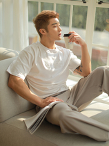 OMG Tide brand pure cotton knitted steel print casual loose short sleeve sports T-shirt mens home fitness yoga clothes