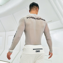 OMG tide card Sports Leisure net quick-drying sports vest mens fitness base quick-dry tight running long sleeve T-shirt