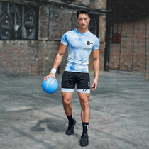 OMG official Tide brand tie-dyed fitness tights mens summer high-speed dry breathable exercise training muscle short sleeve t-shirt