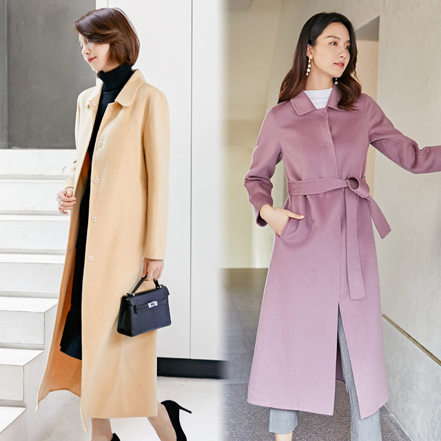 Temperament h straight thickened 100 pure wool wool coat two-sided woolen coat for women slim fit 2023 ດູໃບໄມ້ລົ່ນແລະລະດູຫນາວ ເສື້ອຄຸມຂົນສັດສໍາລັບແມ່ຍິງຍາວ