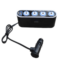 Car power distributor one drag three with USB interface one drag four with switch blue car cigarette lighter