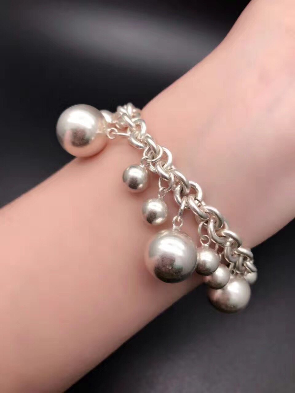 纯银银珠手链 手工银饰银珠手链 纯银可调节银豆豆手链 银饰手链