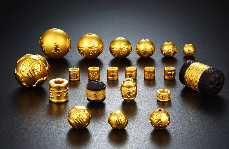 百代绳奇黄金转运珠散珠六字真言佛珠3d硬足金手链饰品男女金珠子