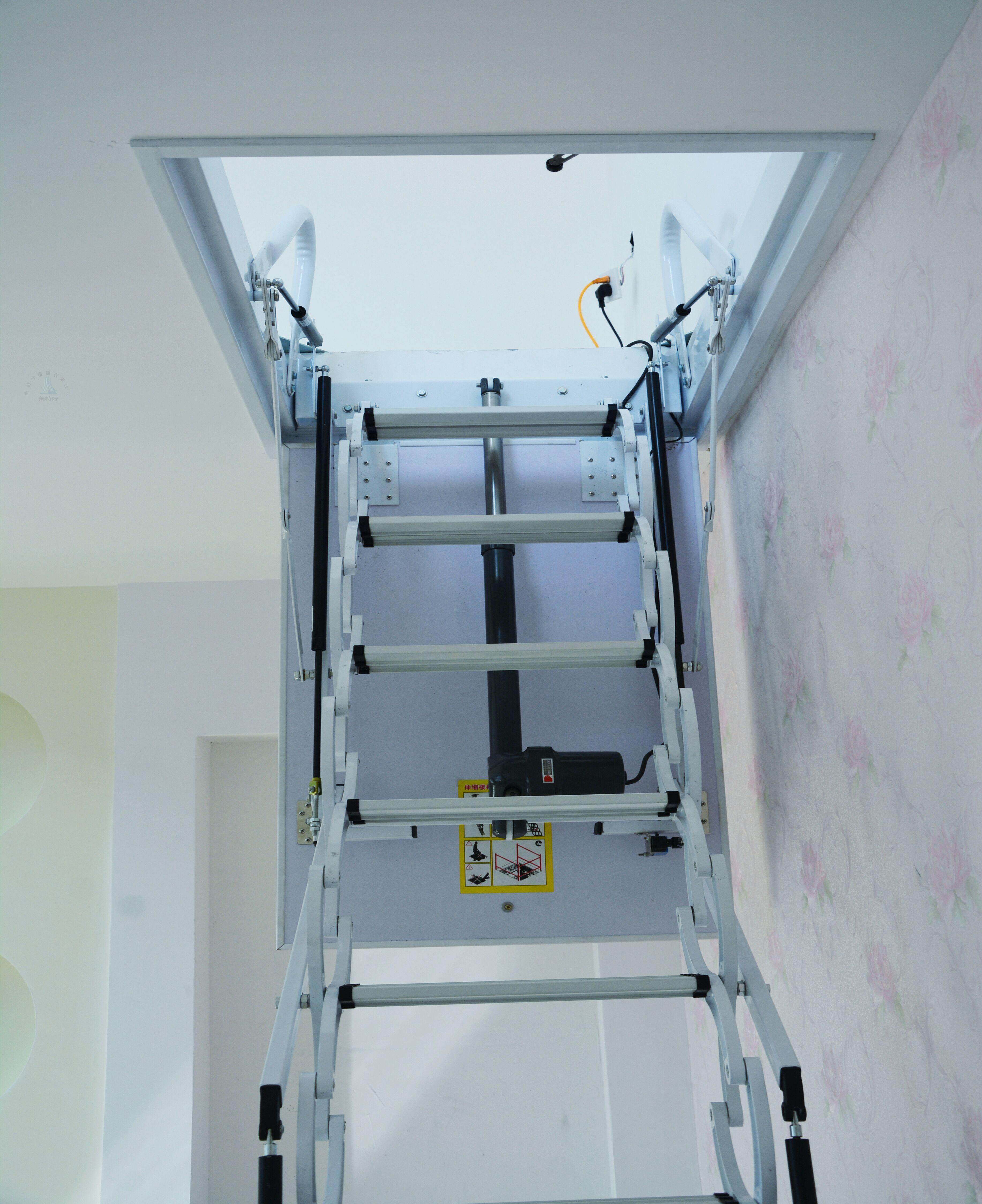 钛镁电动别墅阁楼楼梯家用折叠钢木隐形伸缩楼梯全自动梯整体楼梯