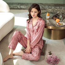 Silk pajamas ladies long sleeve spring and autumn stripes 2021 New Silk two-piece suit Korean version of home clothing thin tide