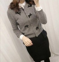 bf style sweater female cardigan jacket winter plus velvet knitted short loose Korean retro thickened college style student