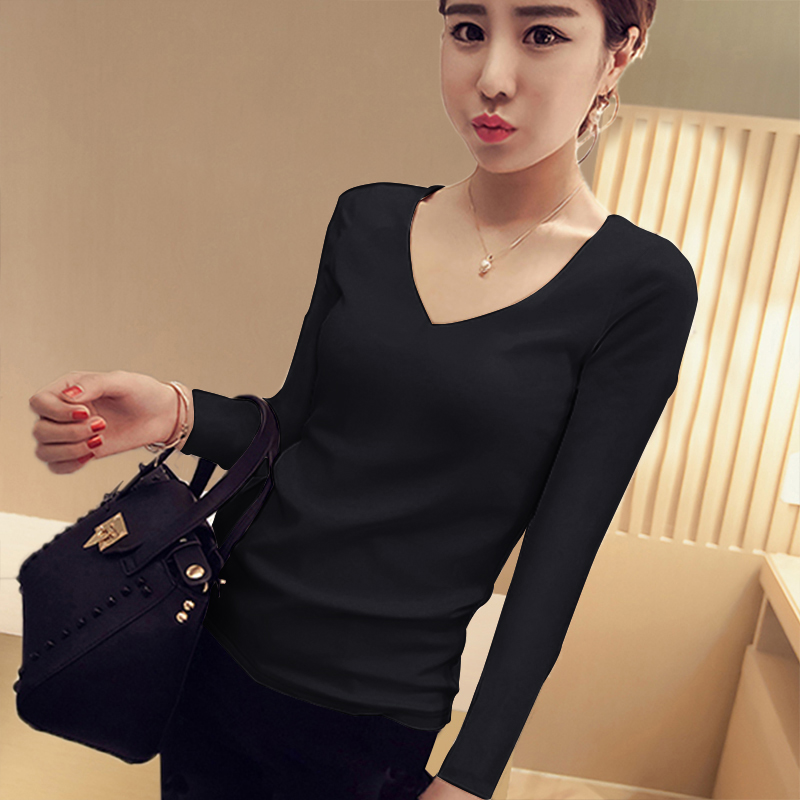 images 12:Five-point bottom-up shirt girl spring and autumn 2022 new selfish Korean version half-collar black medium-sleeved top-fitted t-shirt images 12:Five-point bottom-up shirt girl spring and autumn 2022 new selfish Korean version half-collar black medium-sleeved top-fitted t-shirt