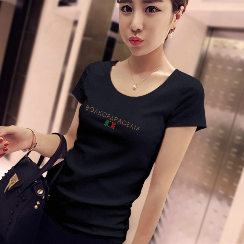 images 3:Net red compassion Black V-collar short-sleeved pure cotton T-shirt nun design sensed little half-sleeved low-collar top images 3:Net red compassion Black V-collar short-sleeved pure cotton T-shirt nun design sensed little half-sleeved low-collar top