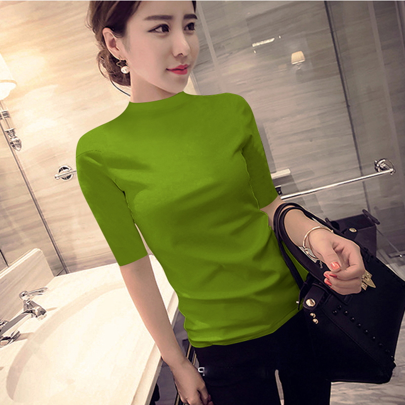 images 2:Five-point bottom-up shirt girl spring and autumn 2022 new selfish Korean version half-collar black medium-sleeved top-fitted t-shirt images 2:Five-point bottom-up shirt girl spring and autumn 2022 new selfish Korean version half-collar black medium-sleeved top-fitted t-shirt