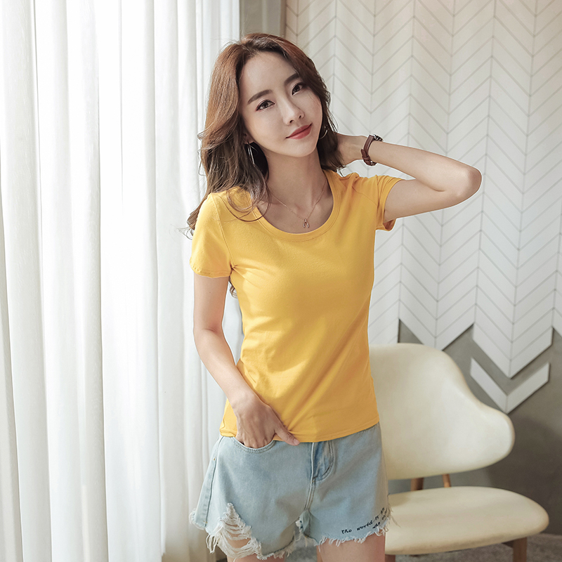images 10:Early autumn new short-sleeved t-shirt girl 2022 Korean version half-high-collar body tender pure cotton T hundred top-hit bottom shirt images 10:Early autumn new short-sleeved t-shirt girl 2022 Korean version half-high-collar body tender pure cotton T hundred top-hit bottom shirt