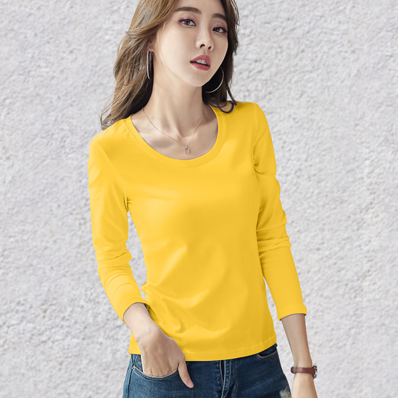 images 3:Early autumn pure cotton-white t-shirt female long-sleeved bottom shirt 2022 new black round collar tightly built low-collar autumn clothes images 3:Early autumn pure cotton-white t-shirt female long-sleeved bottom shirt 2022 new black round collar tightly built low-collar autumn clothes
