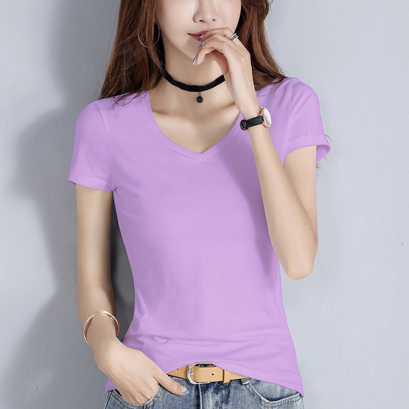 images 15:Pure cotton black t-shirt girl summer short-sleeved V-sharp tights 2022 chicken heart-take half-sleeved T-shirt thin body images 15:Pure cotton black t-shirt girl summer short-sleeved V-sharp tights 2022 chicken heart-take half-sleeved T-shirt thin body
