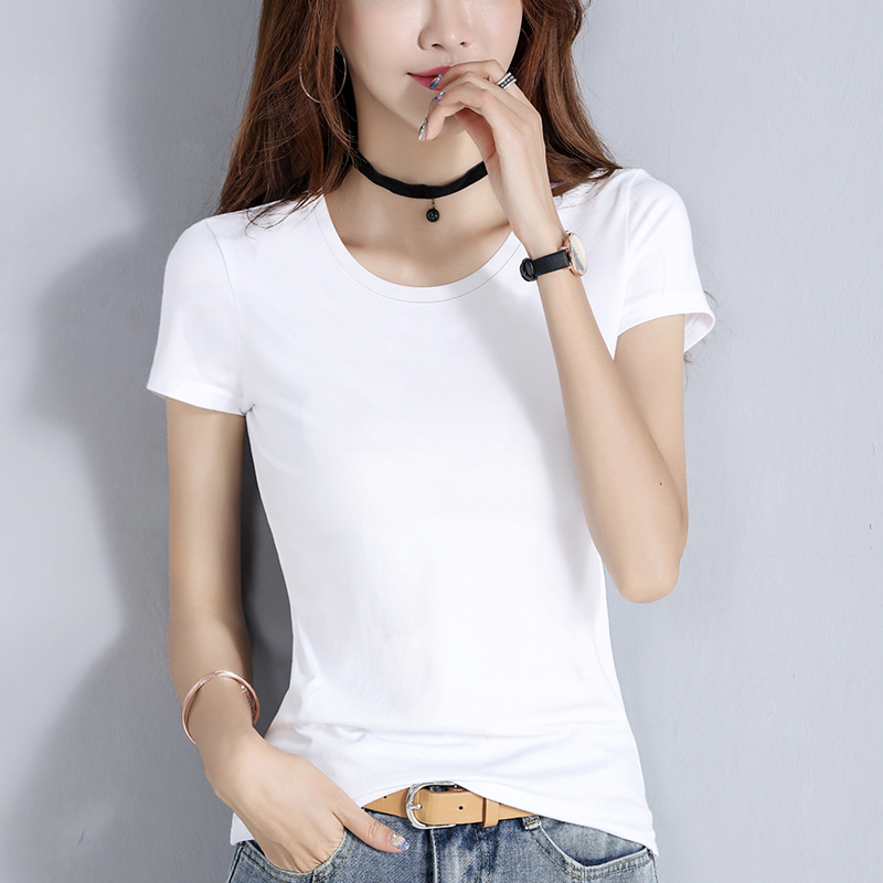 images 3:Pure cotton black t-shirt girl summer short-sleeved V-sharp tights 2022 chicken heart-take half-sleeved T-shirt thin body images 3:Pure cotton black t-shirt girl summer short-sleeved V-sharp tights 2022 chicken heart-take half-sleeved T-shirt thin body