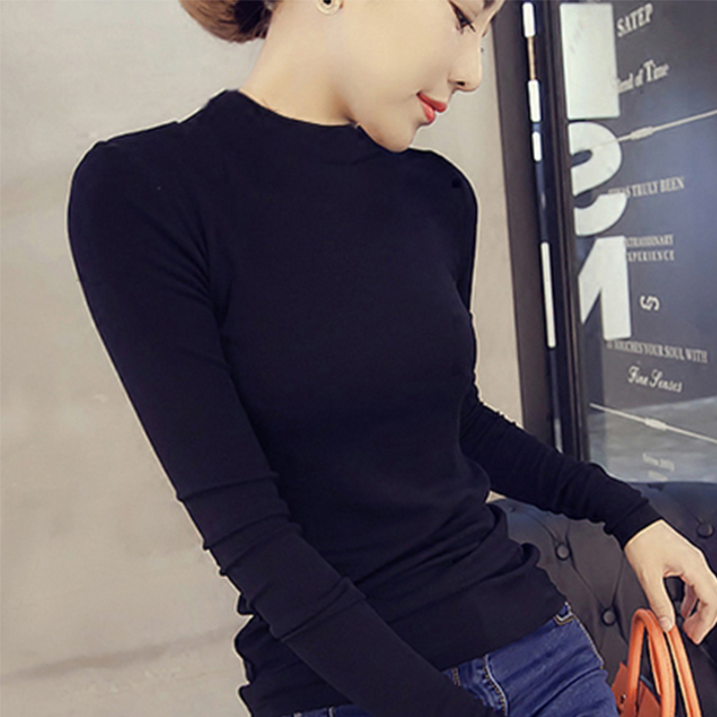 images 8:Five-point bottom-up shirt girl spring and autumn 2022 new selfish Korean version half-collar black medium-sleeved top-fitted t-shirt images 8:Five-point bottom-up shirt girl spring and autumn 2022 new selfish Korean version half-collar black medium-sleeved top-fitted t-shirt