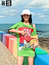 Lidai swimsuit womens split three-piece Korean conservative small chest gathered sports style flat angle sunscreen student swimming suit