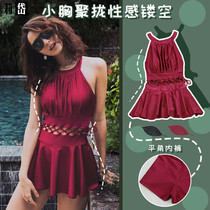 Lidai swimsuit womens new one-piece skirt to cover the belly show thin breasts gather sexy hollow Korean hot spring swimsuit