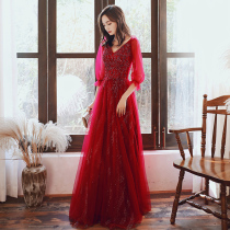 Long sleeve toast bride 2021 new autumn and winter wedding engagement back home temperament evening dress female red gauze dress