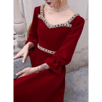 Velvet toast Bride 2021 New autumn and winter wedding usually can wear engagement back dress red long sleeve