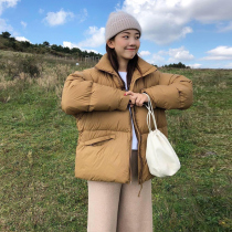 Down clothes woman short section small sub 2021 Winter Korean version loose 90 white duck suede thickened bread clothes mesh infrared cover