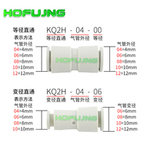 Variable diameter straight snorkel quick plug connector KQ2H04 06 08 10-00A 06A 08A 10A