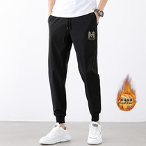 Junge mens clothing M printing plus velvet thickening mens casual sports trousers high elastic slim fit loose
