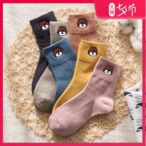 Socks womens mid-tube socks Japanese spring and autumn womens cotton socks Summer thin stockings Cute summer bear womens socks tide