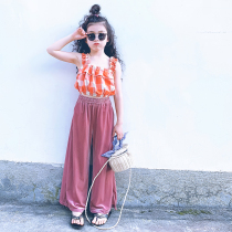 Aunt Leng customized summer ice silk trousers casual vertical straight wide-legged pants mosquito-proof pants girls parent-child models