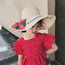 Aunt Leng customized girls summer sunscreen large cornice embroidered straw hat seaside sunshade travel wild hat parent-child