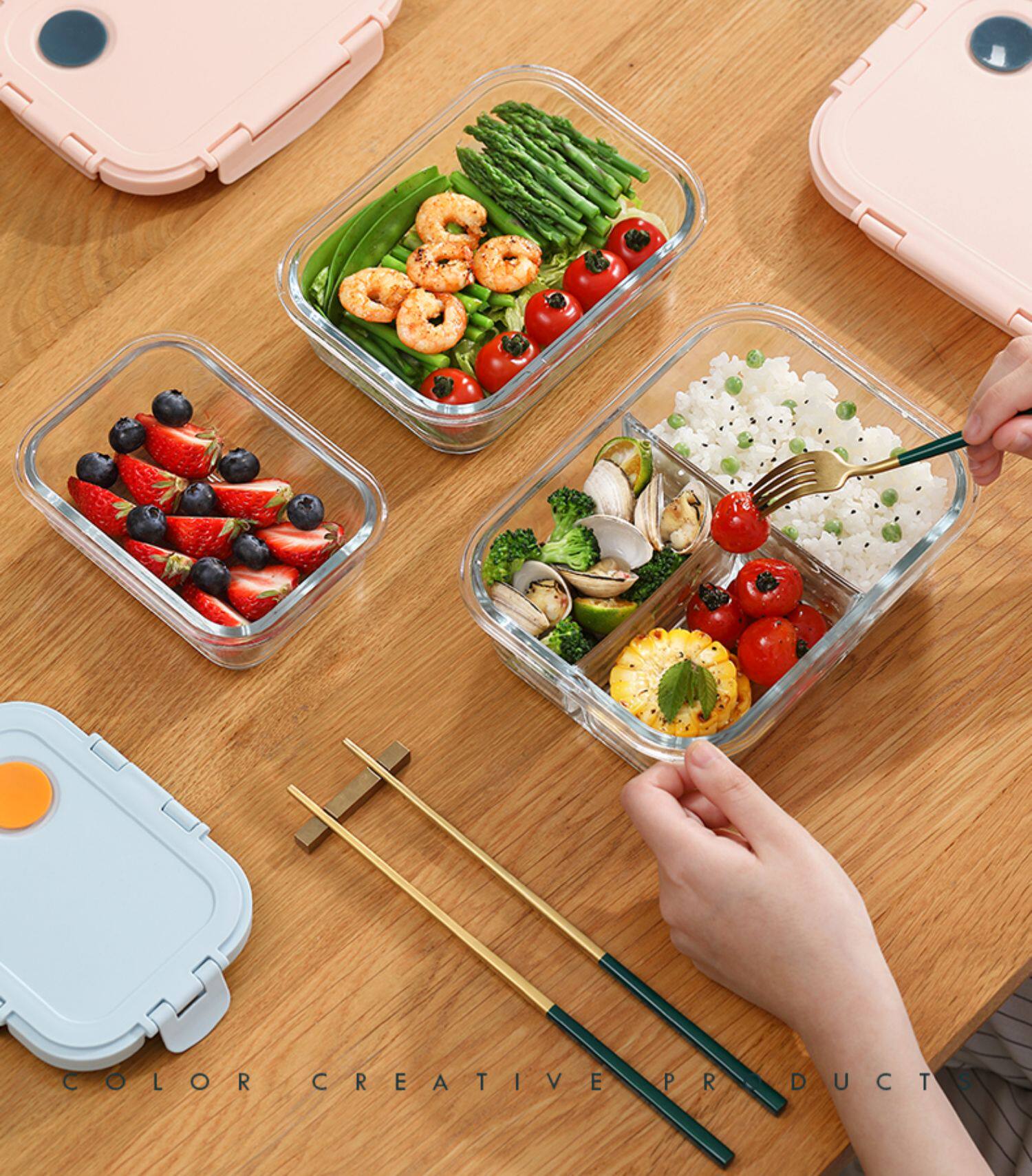 耐热玻璃带饭饭盒上班族学生便当盒分隔可微波炉加热便携密封餐盒