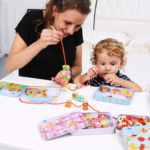 Children wearing beads baby puzzle toys 01-2-3 years old Early teaching Enlightenment string of beads toy Baby threading building blocks