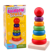 Building blocks made of baby boy baby children Puzzle Power Early Teach Toy Seven Color Striped Rainbow Tower sleeve column