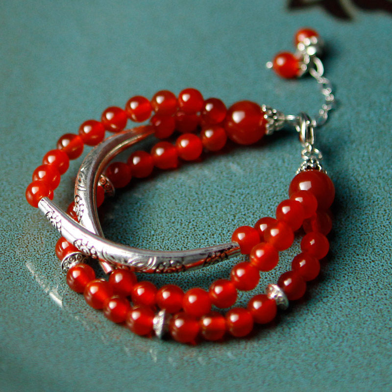 凤凰涅磐手链女复古时尚多层天然水晶红玛瑙手工饰品中国风礼物